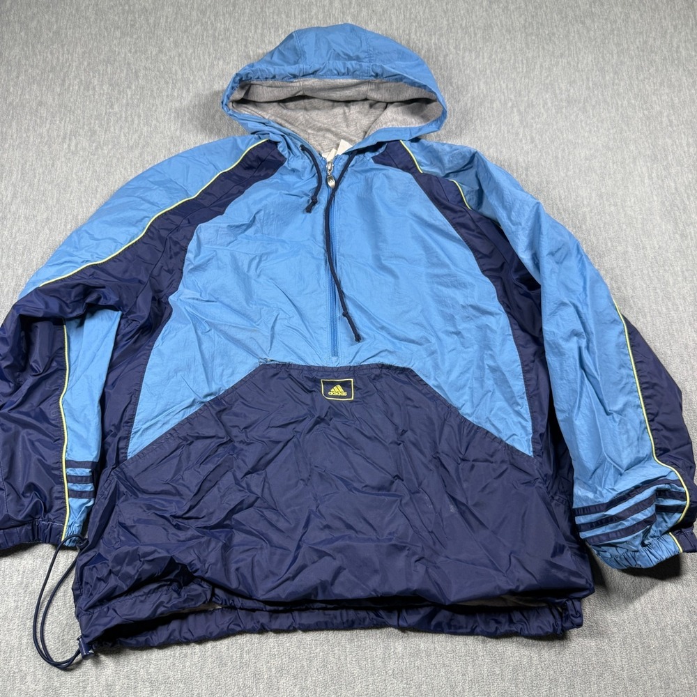Adidas Windbreaker Mens XL Blue Navy 1/4‎ Zip Pullover Jacket Hooded 90s Vintage